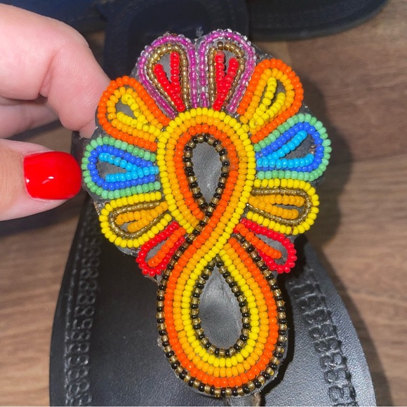 African leather Maasai Handmade beaded Sandals EU 39/ US 6-6.5 multicolored - Picture 5 of 5